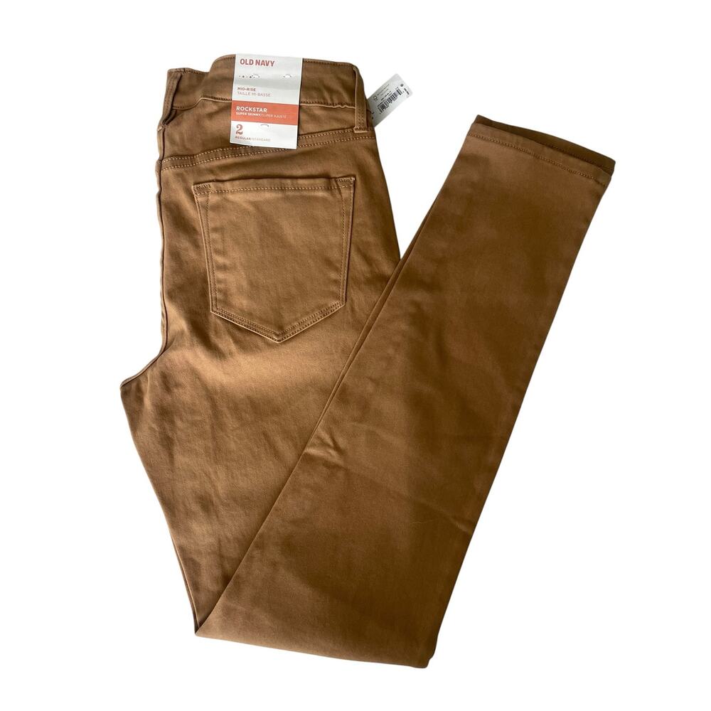 NWT Old Navy Rockstar Mid-Rise Super Skinny Pants Brown Tan Size 2 Regular